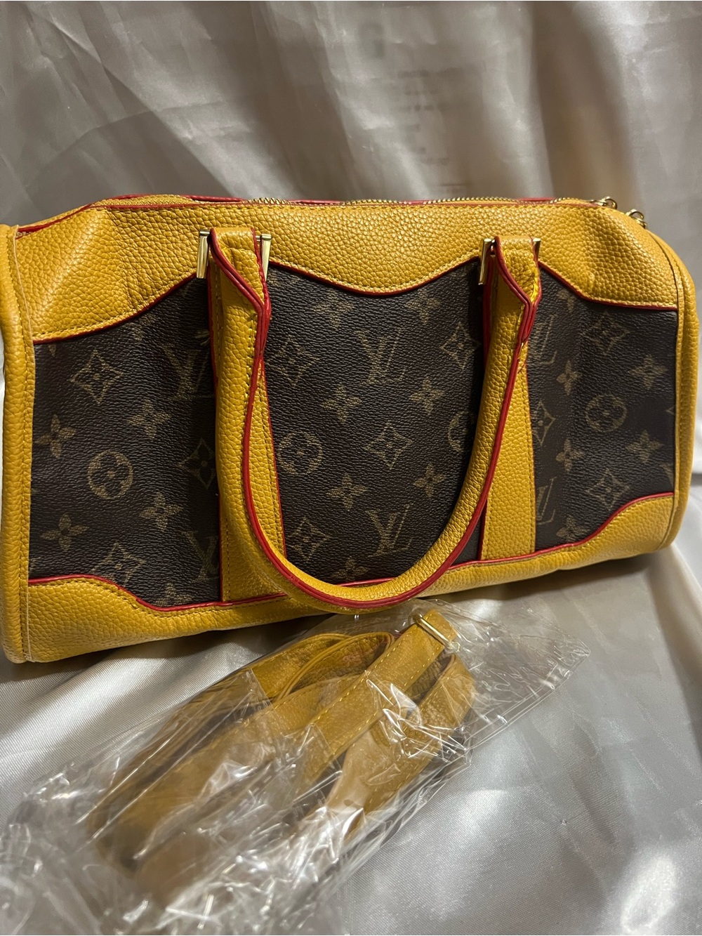 Yellow and Brown Monogram Satchel Handbag